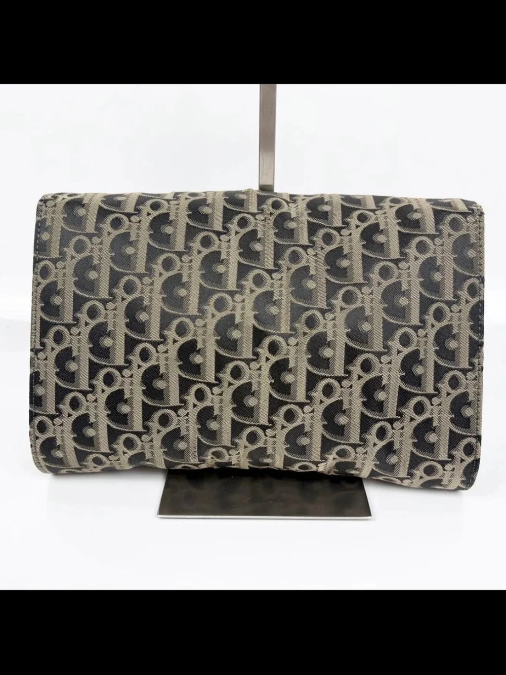 Dior Foldover Clutch in Black and Tan Signature Canvas